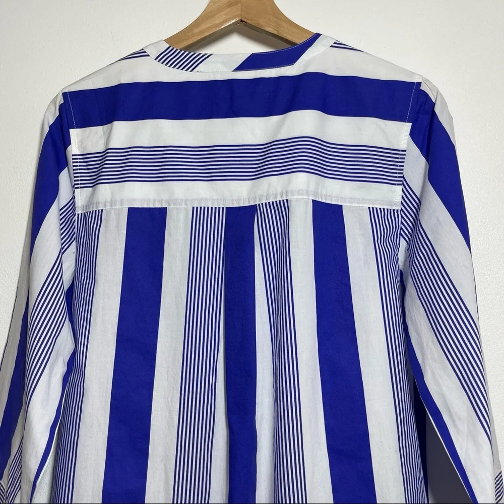 NWT J Crew Striped Tunic Top 3/4 Wide Sleeves Half Button Blue White Sz XS